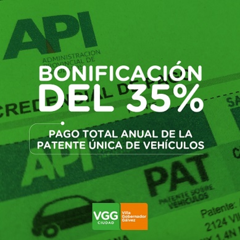 LA MUNICIPALIDAD TE AYUDA A OBTENER LA BONIFICACIÓN DEL 35% POR EL PAGO TOTAL ANUAL DE LA PATENTE ÚNICA DE VEHÍCULOS